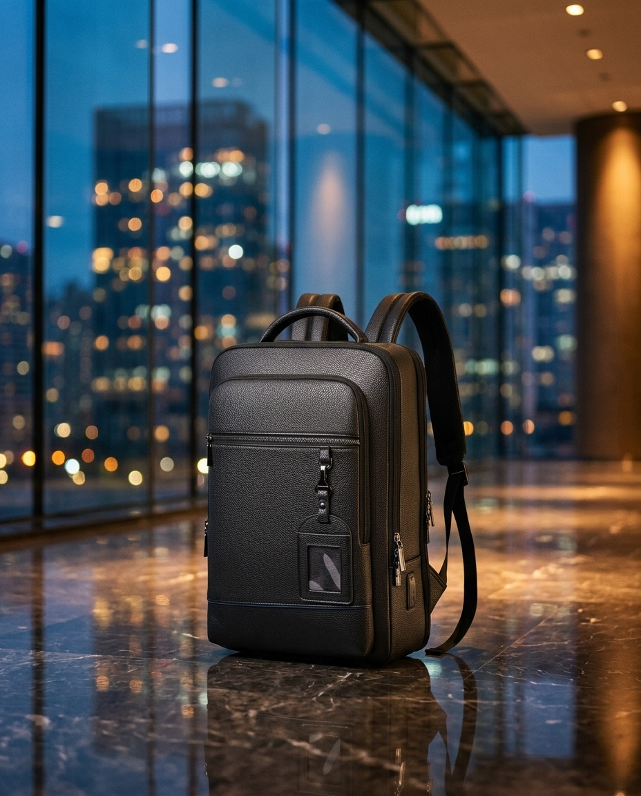 MONTRAVE Executive PU Leather Backpack — editorial campaign photo